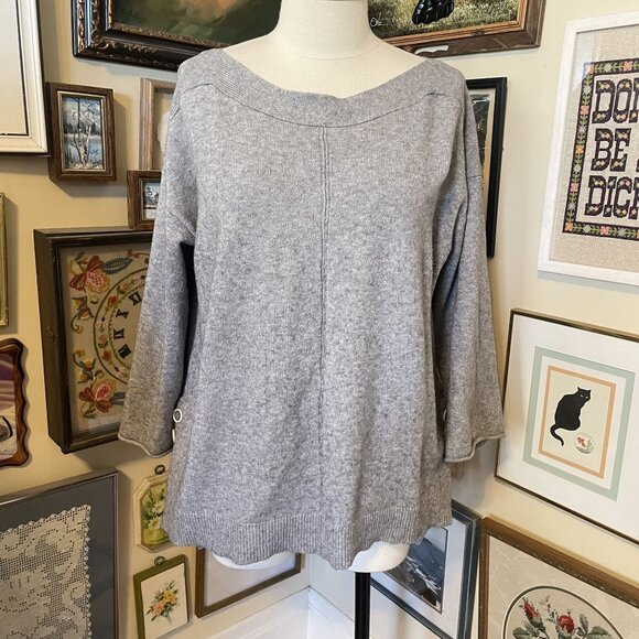 Anthropologie A+ Womens Gray Cotton & Wool Blend Boat Neck Sweater Size 2X - Picture 1 of 9